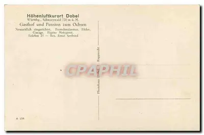 Gasthaus Pophion Ohlsen — Kurort wysokiego powietrza Dobel — Photohaus Döbel E. Rupprecht — Rewers