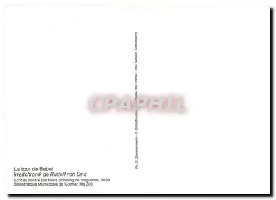 Wieża Babel — średniowieczny manuskrypt — Biblioteka Miejska w Colmarze, Ms 305 — Rewers