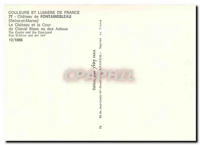 Castelo de Fontainebleau — O Castelo e a Cour do Cavalo Branco ou dos Adeus — Éditions d'Art Arcueil — Verso