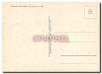 Passau, Órgão do Dom — a maior do mundo — editor Brand, n° 531 — Verso