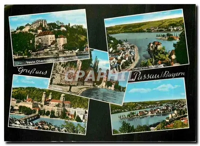 Passau/Bayern — Veste Oberhaus und Niederhaus, Dreißlüss-Mündung, Innkai, Dom St. Stephan — Ansichtskartenverlag J.-A.-Brand, Deggendorf