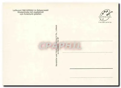 Hirsaue w Schwarzwaldzie — Klasztorowa Katedra z Jagdpałacem widziana z Eulenturmu — Schöning & Co., Lübeck — Rewers