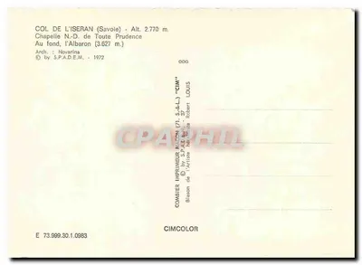 Przełęcz Iseran — Kaplica Najświętszej Maryi Panny Wszystkiej Ostrzegawczej — Wydawca Combier, n° 73.999.30.1.0963 — Rewers