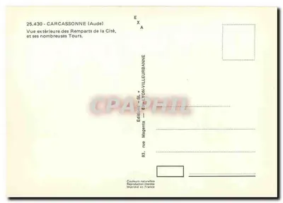 Carcassonne — Widok zewnętrzny zamek i jego wiele wież — Wydawnictwo Magenta, Lyon — Rewers