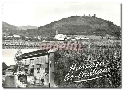 Husseren-les-Châteaux — vista panorâmica com castelo em ruínas e vinhedos — Réal Photo