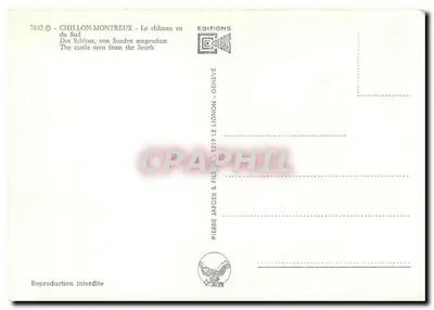 Zamek Chillon — widok z południa — Wydawnictwo Jaeger & Fils SA - Genewa — Rewers