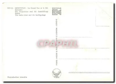 Montreux — Widok z lotu nad jeziorem i górami — Wydawnictwo Jaeger & Fils SA, Genewa — Rewers