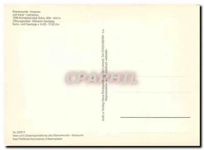 Museu de Apicultura e Exposição de Apicultura — Münsterthal, Schwaben — editor Hans Dreisack — Verso