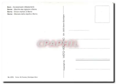 Mercado de cebolas em Berna — editor WEFO-VELAC AG, n° 675 — Verso