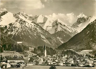Oberstdorf (Allgäu) — vista panorâmica com montanhas nevadas — editor Tiefenbach, n° 1761