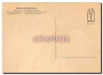 Freiburg/Schwarzwald — Mercado perto da antiga casa dos comerciantes — Schmeizer-Nicolaï-Verlag, Br. Nr. 57 F — Verso