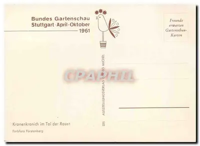 Kronenkranich no Vale das Rosas — Bundesgartenschau Stuttgart 1961 — Ausstellungsverlag Georg Michel — Verso