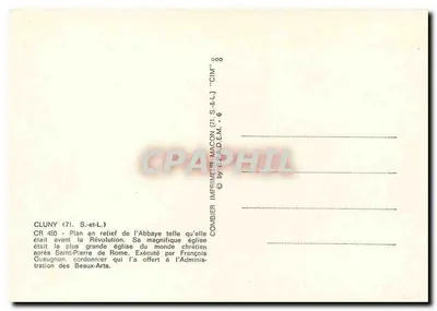 Cluny — Plano em relevo da Abadia como era antes da Revolução — Imprensa Combiér — Verso