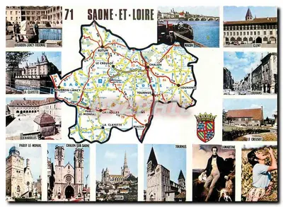 Saône-et-Loire — Carta turística com fotos de locais e mapa detalhado — Impressor Combier