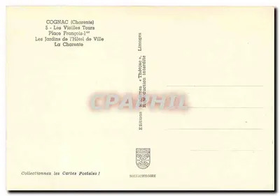 Cognac — Panoramiczny widok z bramą średniowieczną, centralnym placem, parkiem i widokiem na Charente — Wydawnictwo MéniChrome — Rewers