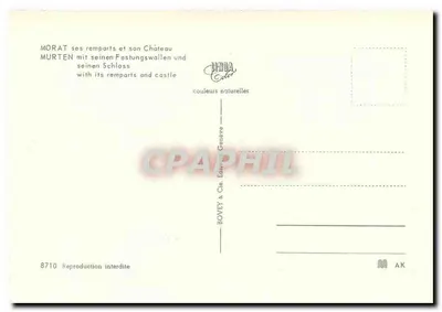 Morat — castelo e muralhas — BOVEY & Cie, Genève, n° 8710 — Verso
