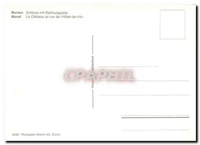 Murten — vista da rua da Prefeitura com o castelo — Photoglob-Wehrli AG, Zürich, n°3532 — Verso