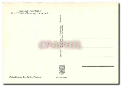 Sarlat (Dordogne) — Hotel Chassaing widziany z nocy — Éditions Mexichrome — Rewers