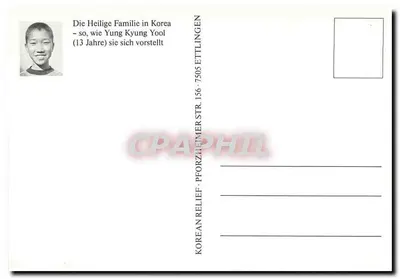 Família Santa na Coreia — como Yung Kyung Yool (13 anos) a representa — editor: Korean Relief, Ettlingen — Verso