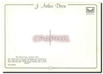 Slochd Pass — entre Carrbridge e Inverness — editor J Arthur Dixon, n° PIN/85870 — Verso