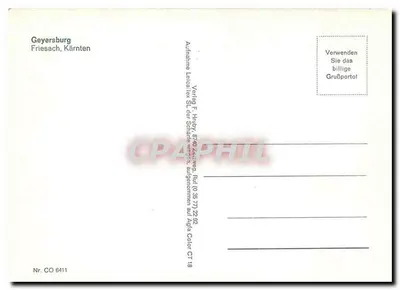 Geyersburg — Friesach, Carinthia — Editor F. Hruby, n° CO 6411 — Verso