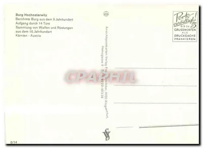 Burg Hochosterwitz — średniowieczny zamek, kolekcja broni i zbroi z XVI wieku — Anschlitzpostkarten Verlag Franz Schilcher, Königswinter — Rewers