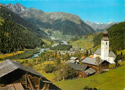 Döllach im Molltal — aldeia alpina com igreja e montanhas — editor Schöllhorn & Co., n° 180053