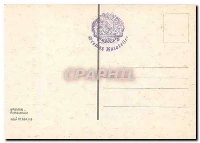 Wnętrze Rathaushalle w Bremie — wydawca Bremener Karteneller, nr 31.934.118 — Rewers