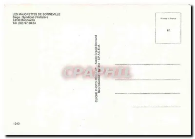 Majoretki z Bonneville — grupa tańczących w strojach czerwonych i białych — wydawca Perillat, n° 1243 — Rewers