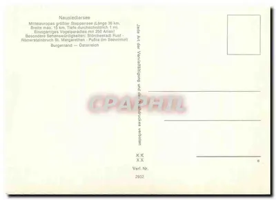 Neusiedlersee — ilustrowana karta turystyczna — Verlag K.K. n° 2932 — Rewers