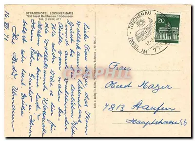 Strandhotel Lochnerhaus — Insel Reichenau / Bodensee — editor: Aufn. u. Verlag Th. Koller — Verso