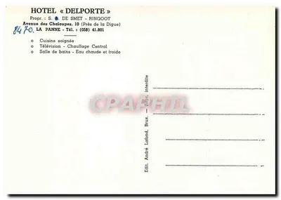 Hotel Delporte — La Panne — Uitgever André Lalond, Brussel — Achterkant