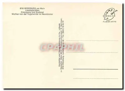 Lusamgärtchen — Kreuzgang und Grabmal Walther von der Vogelweide im Neumünster — Schöning Farbkarte — Verso
