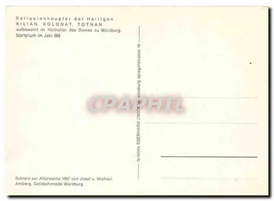 Reliquienhäupter der Heiligen Kilian, Kolonat, Totnan — aufbewahrt im Hochaltar des Domes zu Würzburg — Schrein zur Altarweihe 1967 von Josef u. Michael Amberg, Goldschmiede Würzburg — Rewers