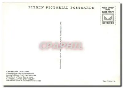 Capela de Nossa Senhora na cripta — Catedral de Canterbury — Pitkin Pictorial Postcards — Verso