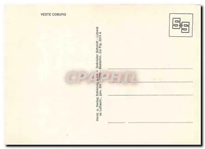 Zamek Veste Coburg — widok panoramiczny — wydawca Heret. u. Verlag Schöning & Co, Lübeck — Rewers