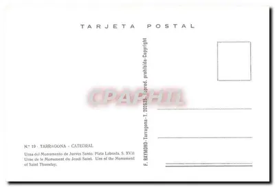 Urna z pomnika Czwartego Dnia Świętego — Tarragone, Katedra — F. Raymond, seria N°19 — Rewers