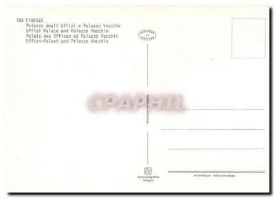 Pałac Uffizi i Pałac Vecchio — Florenca — wydawca Fotometalgrafica Bologna, nr 199 — Rewers