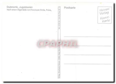 Dubrownik, Jugosławia — widok portu z kościołem — wydawnictwo Heinen Verlag, Bad Münstereifel — Rewers