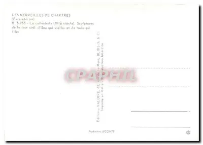 Chartres — Katedra (XII wiek). Rzeźby wieży południowej: «świnię, które szpuli», «osioł, który starzeje się» — Wydawnictwo VALOIRE — Rewers