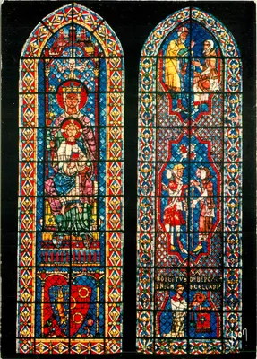 Catedral de Chartres — Vitral: Virgem com o Menino Jesus e Medalhas da Família Régnault de Mouçon