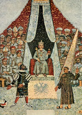 Dr. Martin Luther diante do Imperador, do Império e da Igreja — Mosaico em pedra natural de Walter Eglin — editor Wetz, Tübingen, n° 925/266