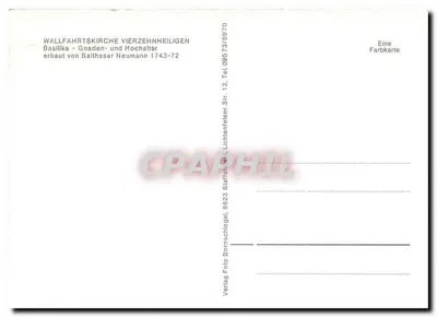 Wnętrze Bazyliki Gnadenthal — Wallfahrtskirche Vierzehnheiligen — wydawca Verlag Foto Bornschiegel, nr 8623 — Rewers