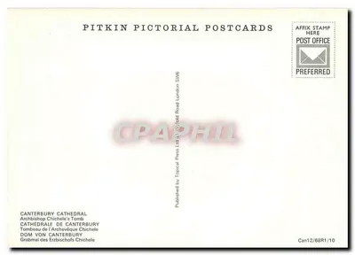 Túmulo do Arcebispo Chichele — Catedral de Canterbury — Pitkin Pictorial Postcards — Verso