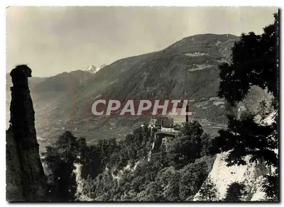 Merano m.311 - Castel Tirol — château sur falaise, vue panoramique des montagnes