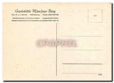 Gaststätte Münchner Berg — Quartos para Estrangeiros — n° 211 — Verso