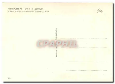 Munich, wieże i kościoły w centrum — Verlag E. Lespelt, 8133 Feldafing, n° 6022 — Rewers
