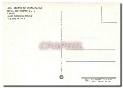 Aux Armas da Champagne — Hotel-Restaurante na L'Épine — Editora: ELUCOPHOT S.A. — Verso