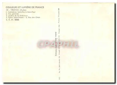 Troyes — Lembrete de Troyes — Éditions d'Art Yvon, Paris — Verso