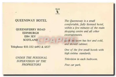 Queensway Hotel — Edimburgo, Escócia — Foto Lither Productions — Verso